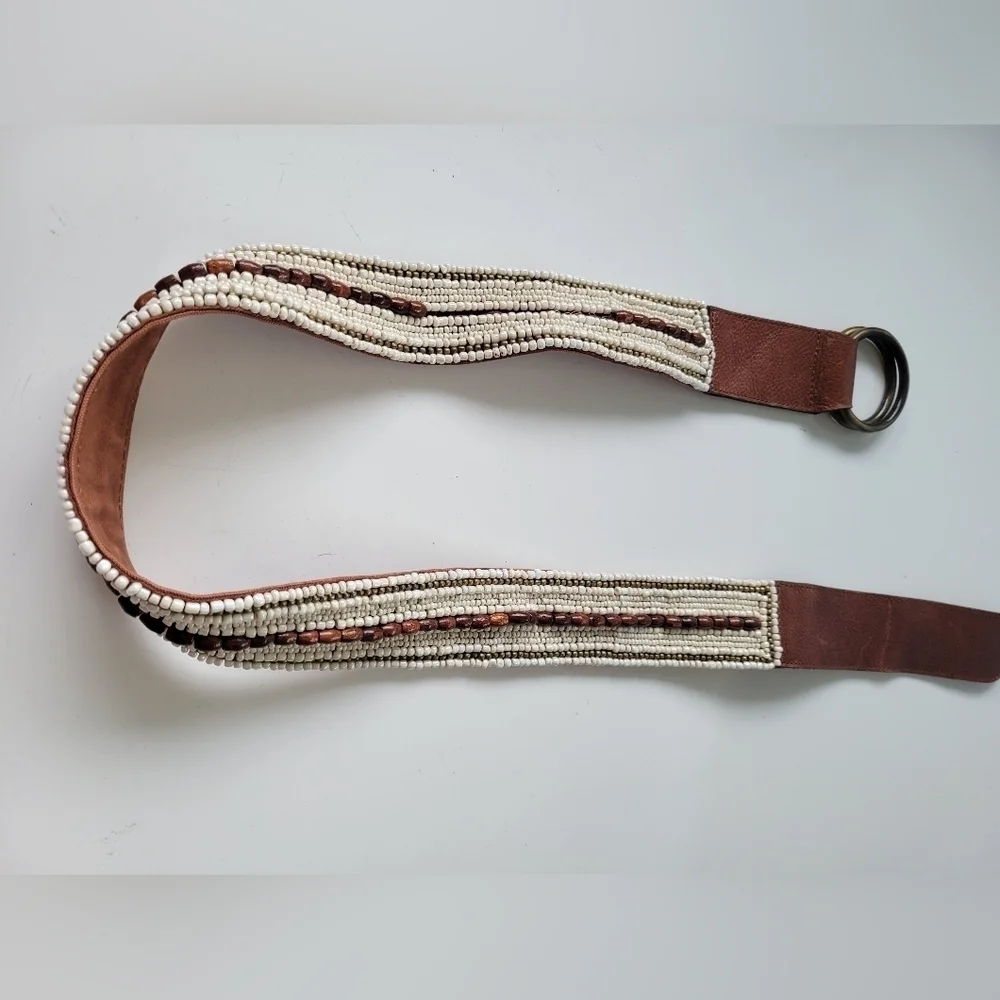 Tommy Bahama Beaded Boho Leather Belt M Brown